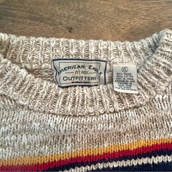 Vintage American Eagle Outfitters Ramie Cotton Sweater XL Southwest Aztec Knit - Picture 2 of 6